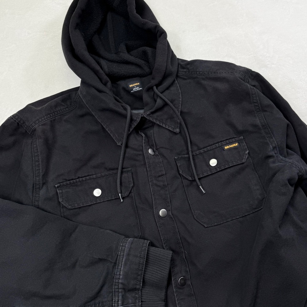 Brahma Mens Black Hooded Quilted Lined Canvas Work Jacket Large 42-44